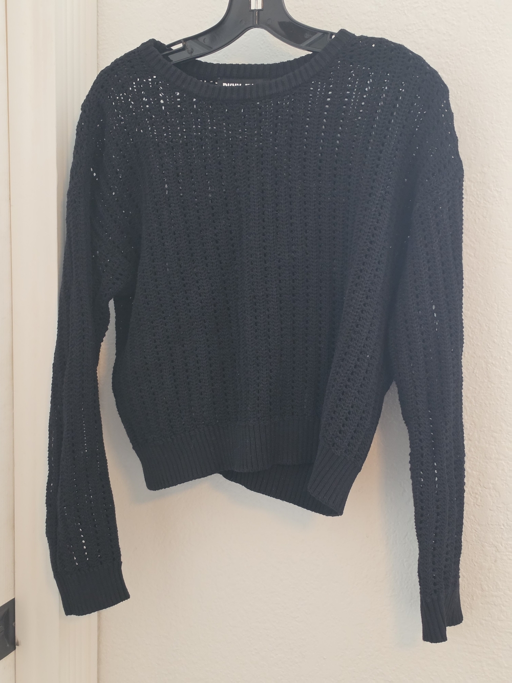 DKNY Black Open-Weave Crewneck Sweater